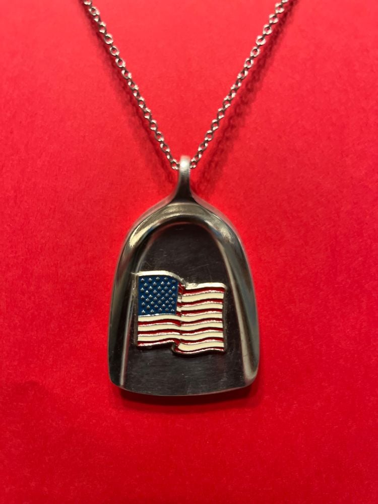 : Patriotic Pride: American Flag Pendant on Spoon Head Necklace
